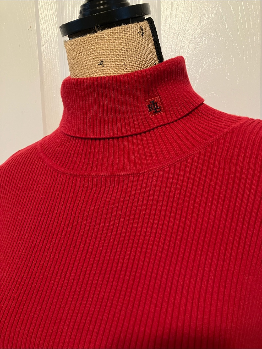 Lauren Ralph Lauren 100% cotton vertical ribbed vibrant red folded turtleneck 3X - Picture 3 of 10